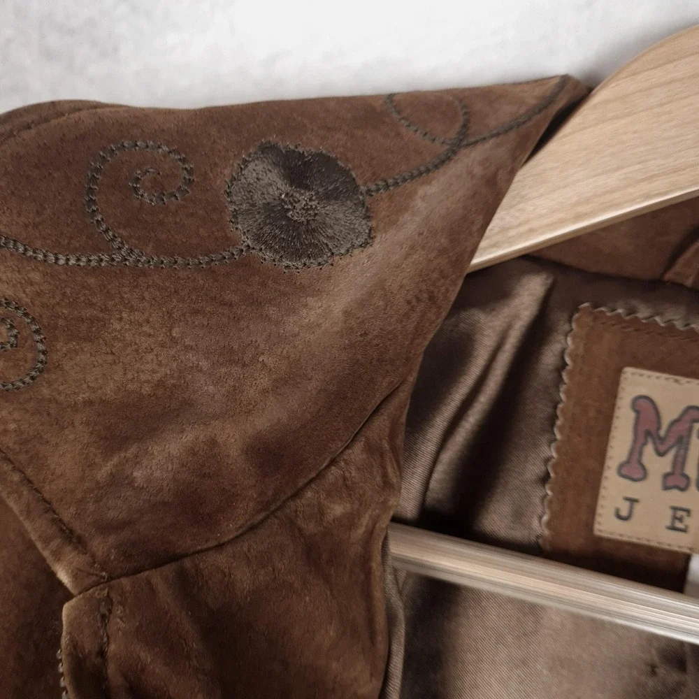Vintage Y2K Mudd Suede Jacket Womens Large Brown Floral Embroidered Festival - Picture 3 of 16